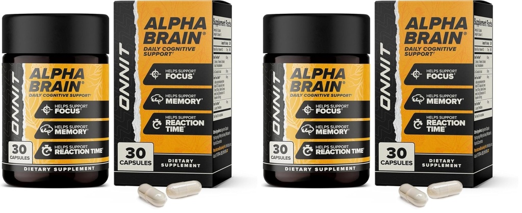 OnNIT Alpha Brain Nootropic Brain Supplement for Men and Women, Igen Non-GMO Tested, Memory, Mental Clarity, Cognitive Support and Focus כמוסות עם L-theanine ו- B6, 30 Count (Pack of 2)