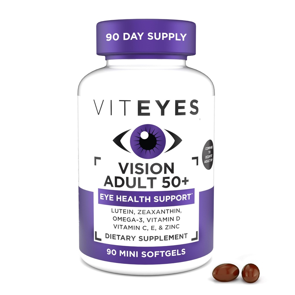 Viteyes Vision for Ages 50 Plus for Eye Health, Vision Support, Aging Eyes, Lutein, Zeaxanthin, אומגה 3, Zinc, C, ויטמין C, ויטמין D, ויטמין D, ויטמין E, רופא עיניים אמין, Manufactured בארה"ב, 90 Ctttt, C, ויטמין C, ויטמין C, ויטמין D, ויטמין D, ויטמין D, ויטמין D, ויטמין E, רופא עיניים אמין, Manufactured in the USA, 90 C.