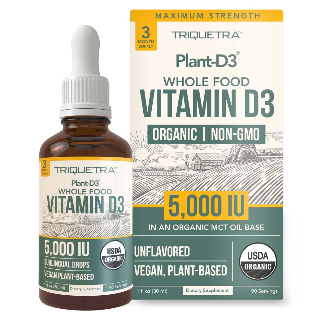Plant-D3 אורגני ויטמין D3 5000 IU - טבעוני, מקס מחזק נוזל sublingual נוזלי D3 טיפות - 200% גבוה יותר Absorption - 100% Plant-based Cholecalciferol - מינון מותאם לכל ימי הביניים (1oz נוזל)