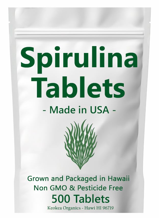 טבליות Spirulina - Made in USA - 500 טבליות - Grown בהוואי - Non GMO & Pesticide חינם