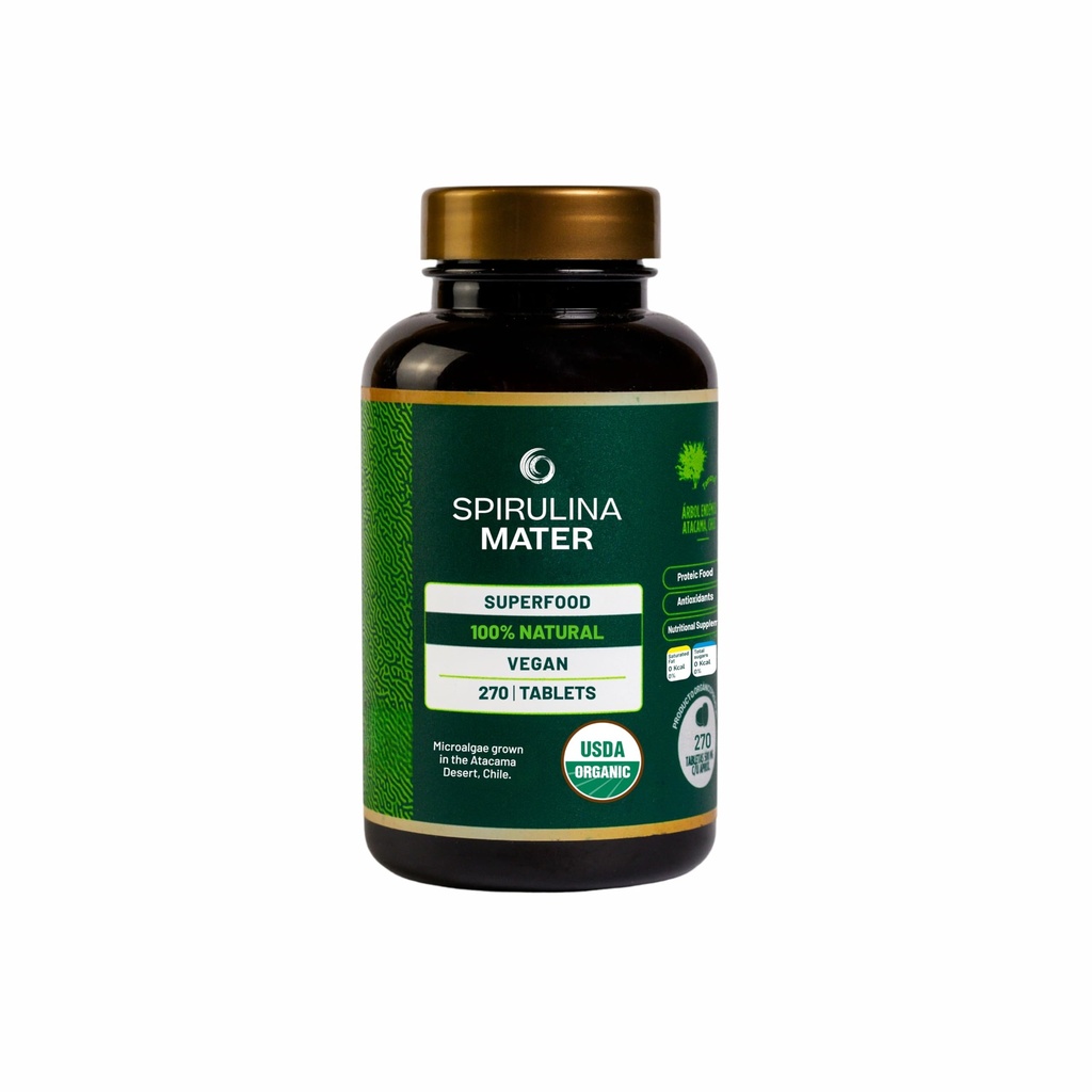 Spirulina Tablet USDA אורגני, Atacama Desert Grown, צמחי מבוסס על מזון מזון צמחי, דינמיט Dense Algae עבור בריאות ואנרגיה יומית, 270 טבליות