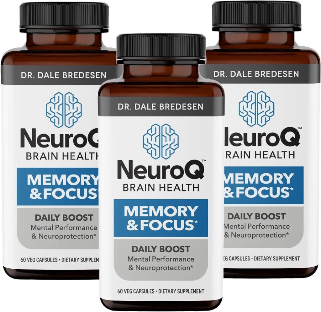 NeuroQ Memory & Focus - Boostss Cognitive Performance & Brain Function - Neuroprotective Formula by Dr. דייל Bredesen - Gotu Kola גינקו Phosphatidylserine & Propolis - 60 קפסולות (Pack of 3)