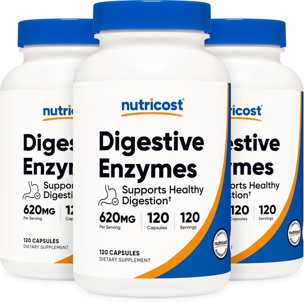 Accost Digestive Enzymes 620 מ"ג, 120 קפסולות Veggie (3 בקבוקים) - תוסף Enzyme המלא