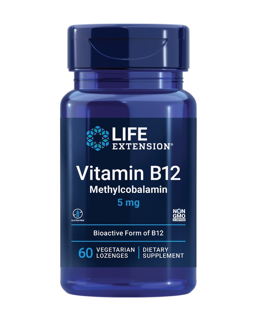 ויטמין B12 Methylcobalamin, תוסף בריאות עצבי, תמיכה קוגניטיבית, ויטמין אנרגיה, methylcobalamin B12, 5 מ"ג, Quick-Dissolution, Gluten-Free, non-GMO, Vegetarian, 60 lozengesgesgesin B12, 5 מ"ג, 5 מ"ג, Quick-Disshoot, Gluten-Free, non-GMO, Vegetarian, 60