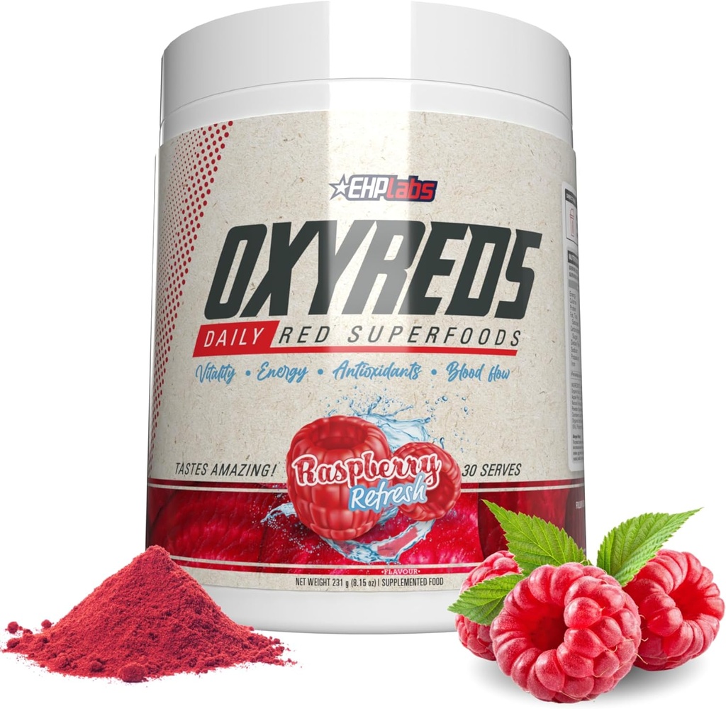 EHP Labs Oxy Reds Superfood Beets אבקת - Nitric Oxide תוסף, אבקת שורש אורגני Beet, Immune תמיכה תוסף & Prebiotics לבריאות העיכול, אבקת הדבורים - פטל, 30 משרתים