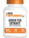 BulkSupplements.com Green Tea Extractions - Green Tea Supplement, Green Tea Extracts 500 מ"ג, Green Tea Pills - טבעוני & Gluten Free, 1 קפסולה לשרת, 180 Veg כמוסות (Pack של 1)