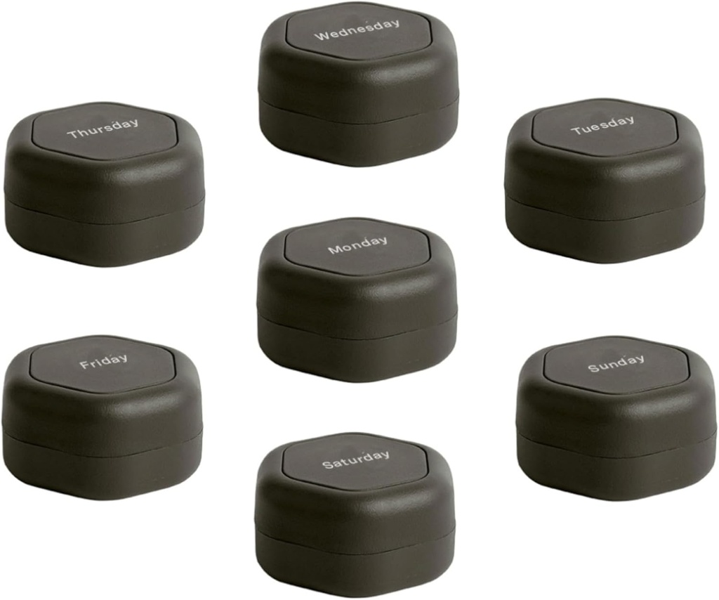 Cadence Travel Containers - Pill Case Set - קפסולות נסיעות מגנטיות,Daily Medicine מארגנת עבור גלולות, תוספים ווויטמינים - 7 Flex Smalls (0.56oz) עבור מארגנת גלולות שבועיות - Charcoal