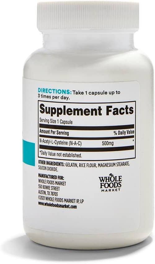 365 על ידי Whole Foods Market, N-Acetyl L-Cysteine 500 MG, 100 Count (Pack of 2)