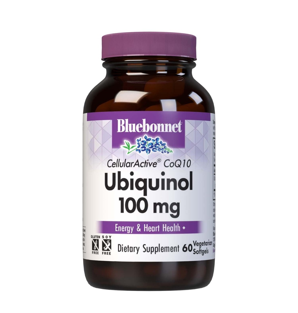 Bluebonnet תאי Active CoQ10 Ubiquinol 100mg Powerful Antioxidant Energy & Heart Health Supplement for Women & Men - High Absorption Kaneka - Non-GMO Soy-Free - 60 וgetarian Softgels