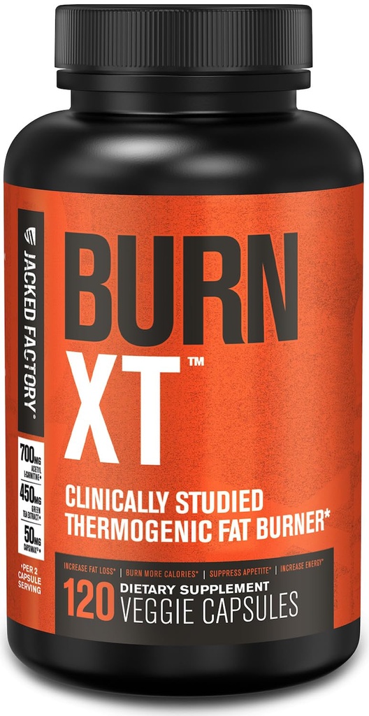 מפעל ג'ק Burn-XT סקר קלינית שומן Burner & Weight Loss תוסף - Appetite Suppressant & Energy Booster - עם Acetyl L-Carnitine, ייצור תה ירוק ועוד - 120 גלולות דיאטה טבעית