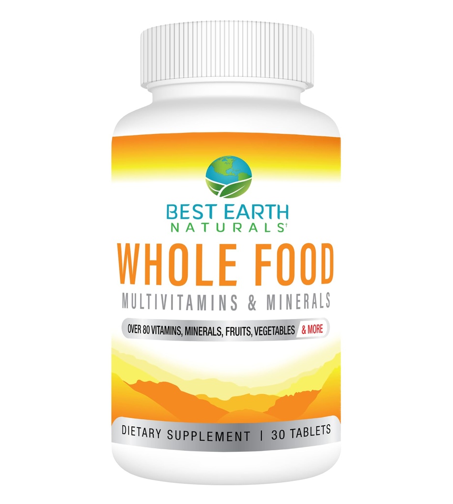 Best Earth Naturals Whole Food Multivitamins & מינרלים פורמולה טבעונית עם פירות, ירקות, תערובת פרוביוטית ועוד, 30 Count