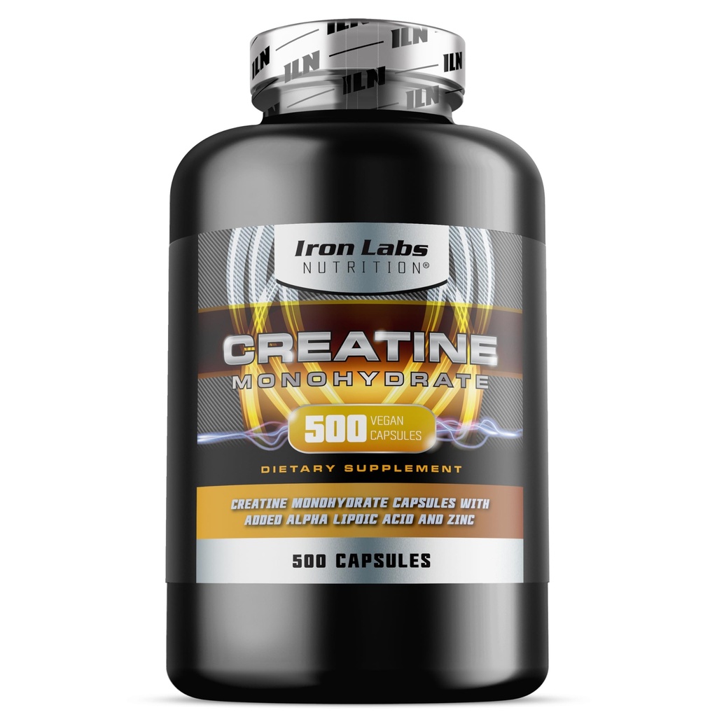 Iron Labs Nutrition Creatine Monohydrate (500 קפסולות) - 3900 מ"ג Per Serve - קפסולות לא משועבדות - כוח גבוה קריטין לגברים ונשים