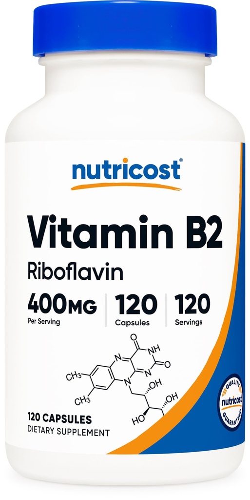 ויטמין B2 (Riboflavin) 400 מ"ג, 120 קפסולות - גלוטן חינם, non-GMO