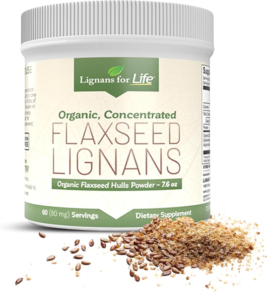 Lignans for Life - Natural Bulk Ground Flaxseed אבקת אומגה 3 & 6 Fatty Acids מילוי גבוה סיבים אנטי-חמצן - תמיכה בריאות הלב והשיער, מערכת החיסון בריאה - 60 משרתים 80 מ"ג לכרטיסיה, 1 Pack