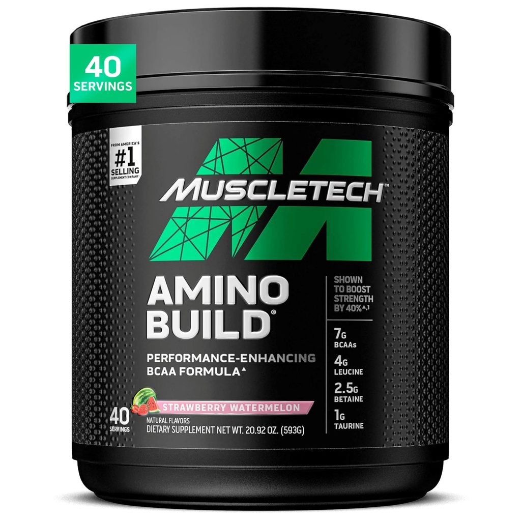שריר | BCAA Amino Acids + אלקטרוליטה אבקה | 7g של BCAAs + אלקטרוליטים תמיכה | בניית שריר Lean & Boost Endurance | Strawberry Watermelon | 593 גרם | 40 משרתים