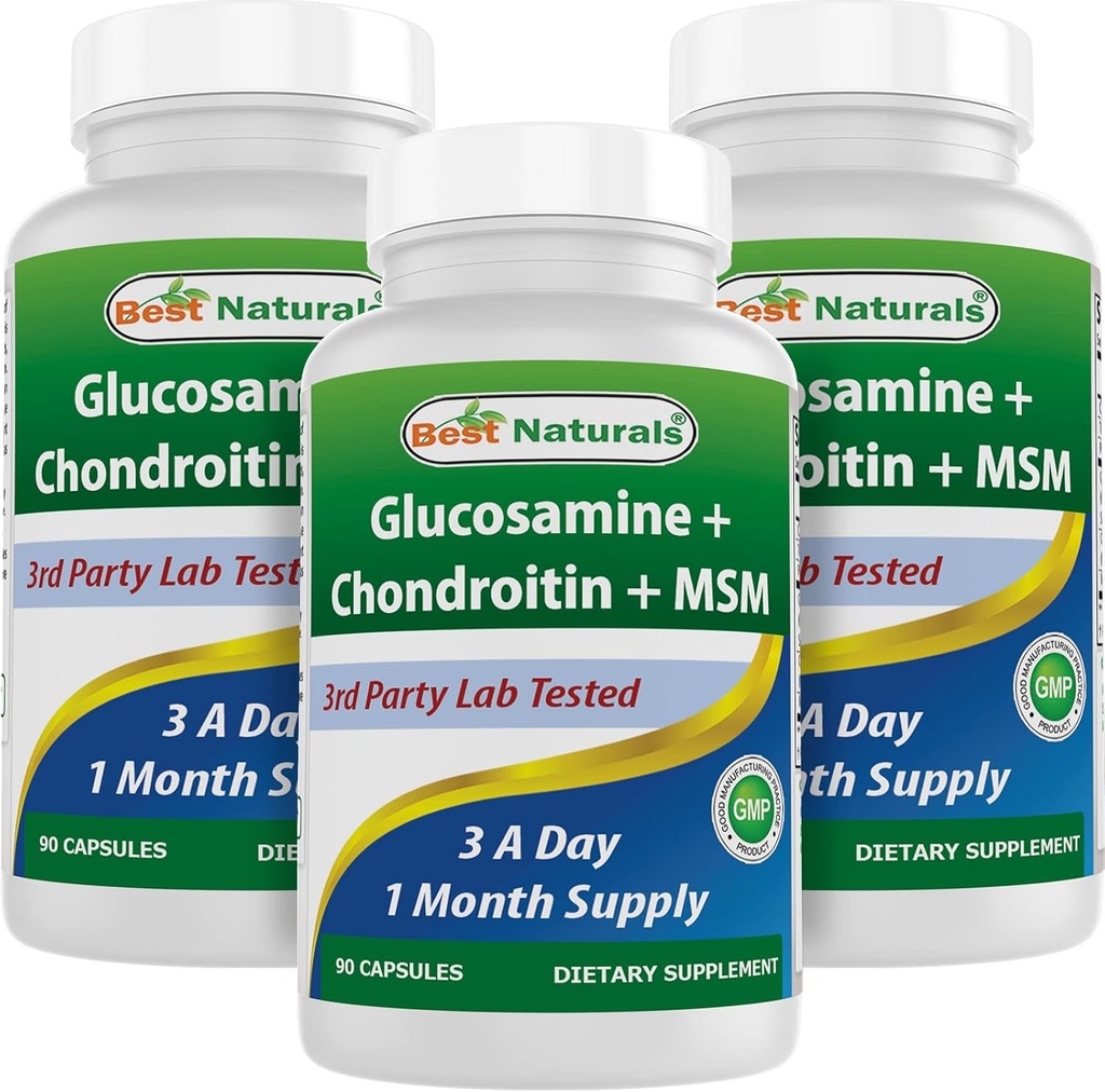 הטוב ביותר, Glucosamine Chondroitin MSM תוספי, 2600 מ"ג לשרת, 90 קפסולות (90 Count (Pack of 3))