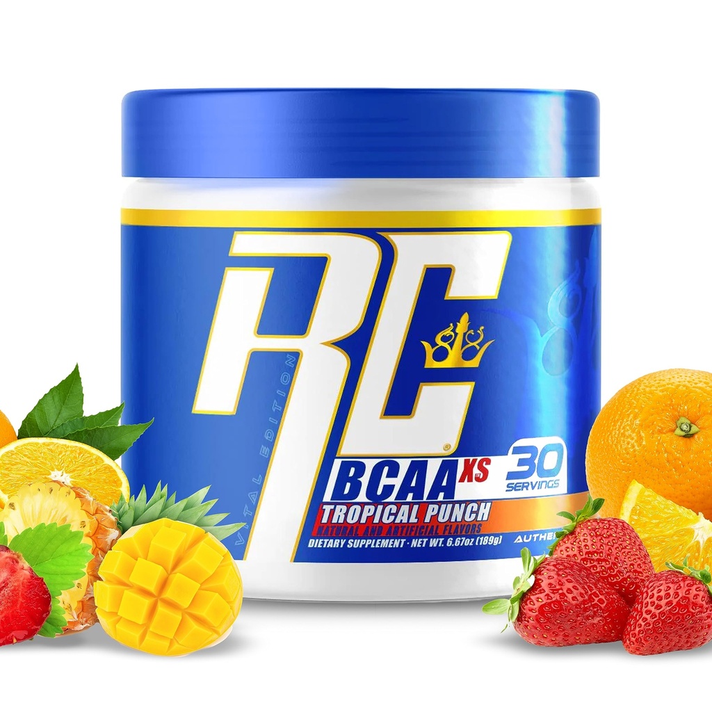אבקת BCAA XS BCAA של רוני קולמן עם EAAs, Chained Amino Acids Post Workout שריר התאוששות, סוכר חינם hydrtion לשתות לנשים וגברים, פונץ טרופי, 30 משרתים