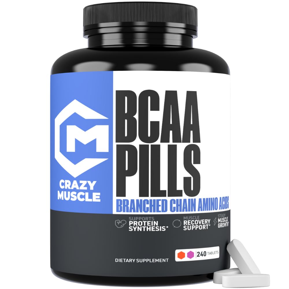 Crazy שריר 3000 מ"ג גלולות BCAA (80 ימים אספקה) עם אופטימוסם 2:1 1 1 1 Ratio של חומצות Amino Acids עבור התאוששות וצמיחה, 1000mg BCAAs לכל גלולה (יותר מ BCAA כמוסות) 240 טבליות