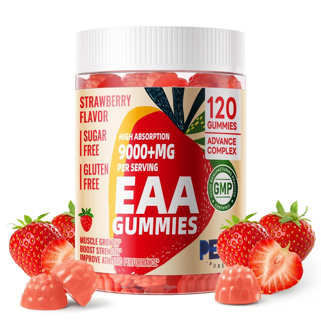 חיות טהורות EAA חניכיים 120 חניכיים (Strawberry), Amino Acids Essential - All 9 Essential Aminos (EAA) וכל צ'סטין Aminos (BCAAs), Non-GMO, Gluten Free, Vegetarian Friendly Friendly Friendly