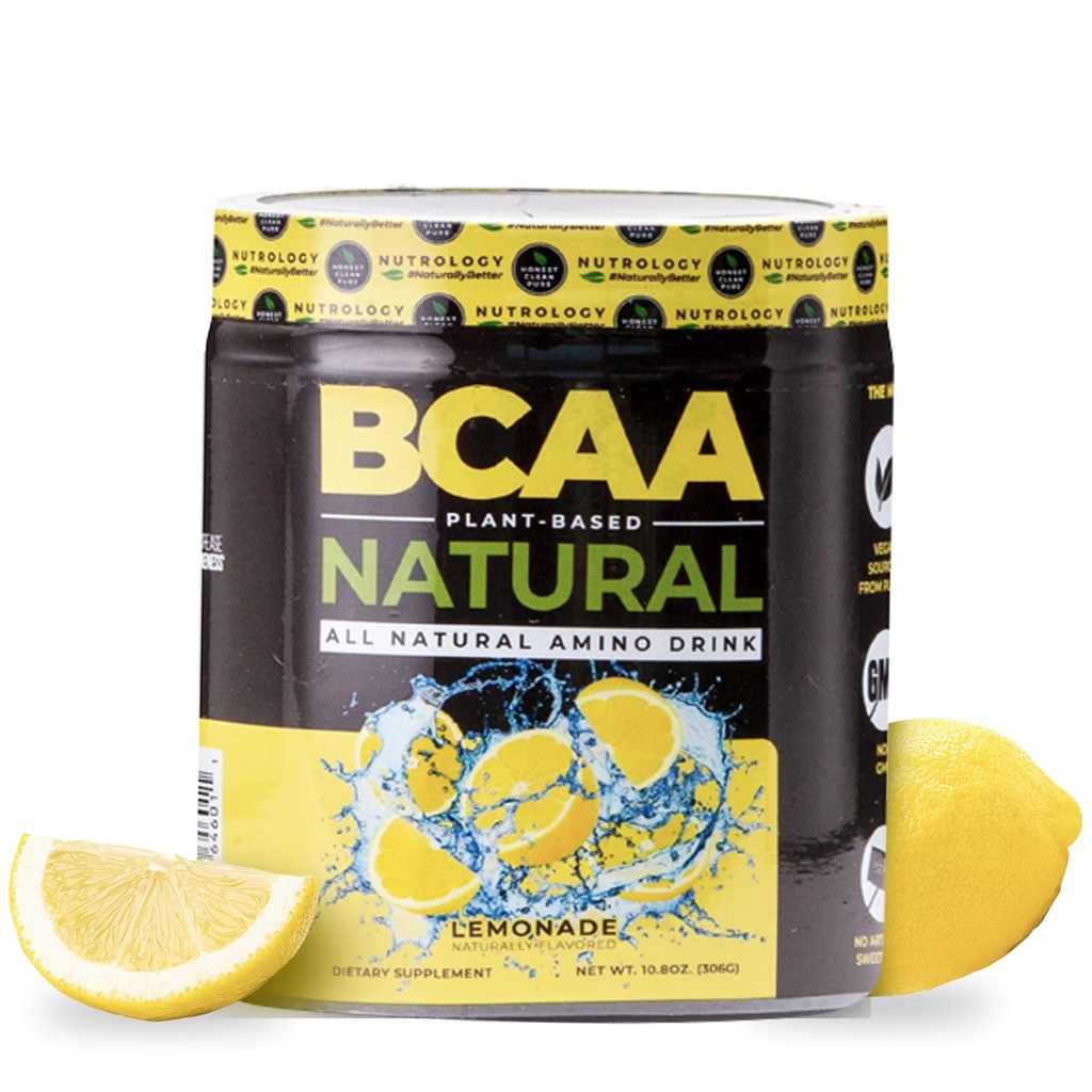 Nutrology BCAA טבעי - צמחי מבוסס BCAA אבקה, Lemonade Flavor, אופטימיזציה 2:1 אבקת Ratio Amino Acids עבור טרום עבודהout & Post עבודהout Recovery, טבעוני, Gluten-Free, non-GMO, 30 משרתים