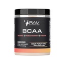 אבקת RAW Synergies BCAA - 2:1 Amino Acids עם L-Glutamine - שריר התאוששות, אנדורנס ותמיכה - Sour Peach טבעות, 30 משרתים
