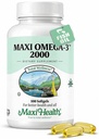 Maxi Health אומגה 3 דגים שמן 2000 מ"ג - שמן דגים אומגה 3 תוספי מזון ללא דגים - כוח משולש EPA DHA - תוספת אומגה3 כשרה כדי לעזור תמיכה בסך הכל, בריאות (100 Softgels)