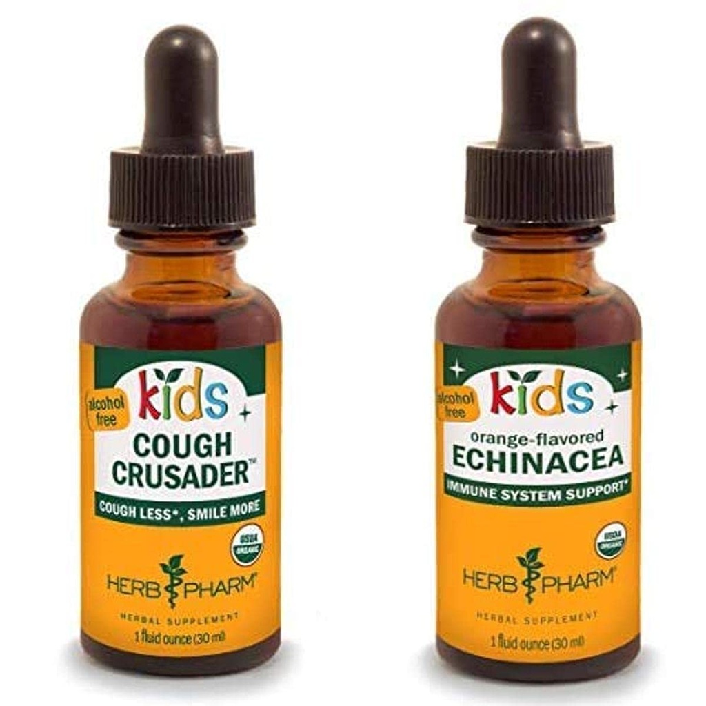 Herb Pharm ילדים מוסמכים אלכוהול חינם Cough צלבנית נוזל פורמולה, 1 Ounce & Kids Certified-Organic אלכוהול חינם Echinacea Glycerite לחלץ, 1 Ounce