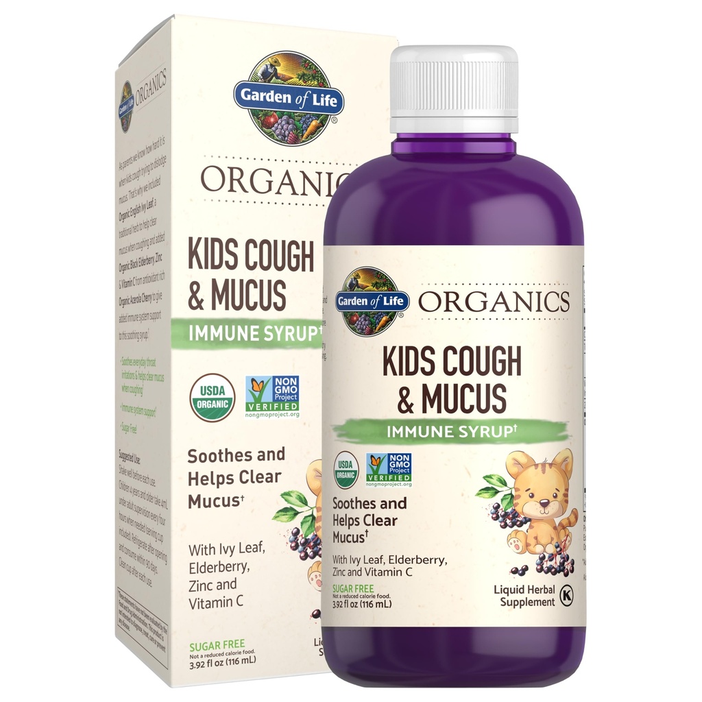 גן של חיים אורגניים מבוגרים ו Zinc for Children's Immune Support, Kids Cough & Mucus Immune Syrup with Ivy Leaf, ויטמין C ו-Echinacea לילדים, ללא אלכוהול, לא הוסיף סוכרים, 3.92 fl oz oz oz oz oz oz oz oz oz oz oz oz oz oz oz oz oz