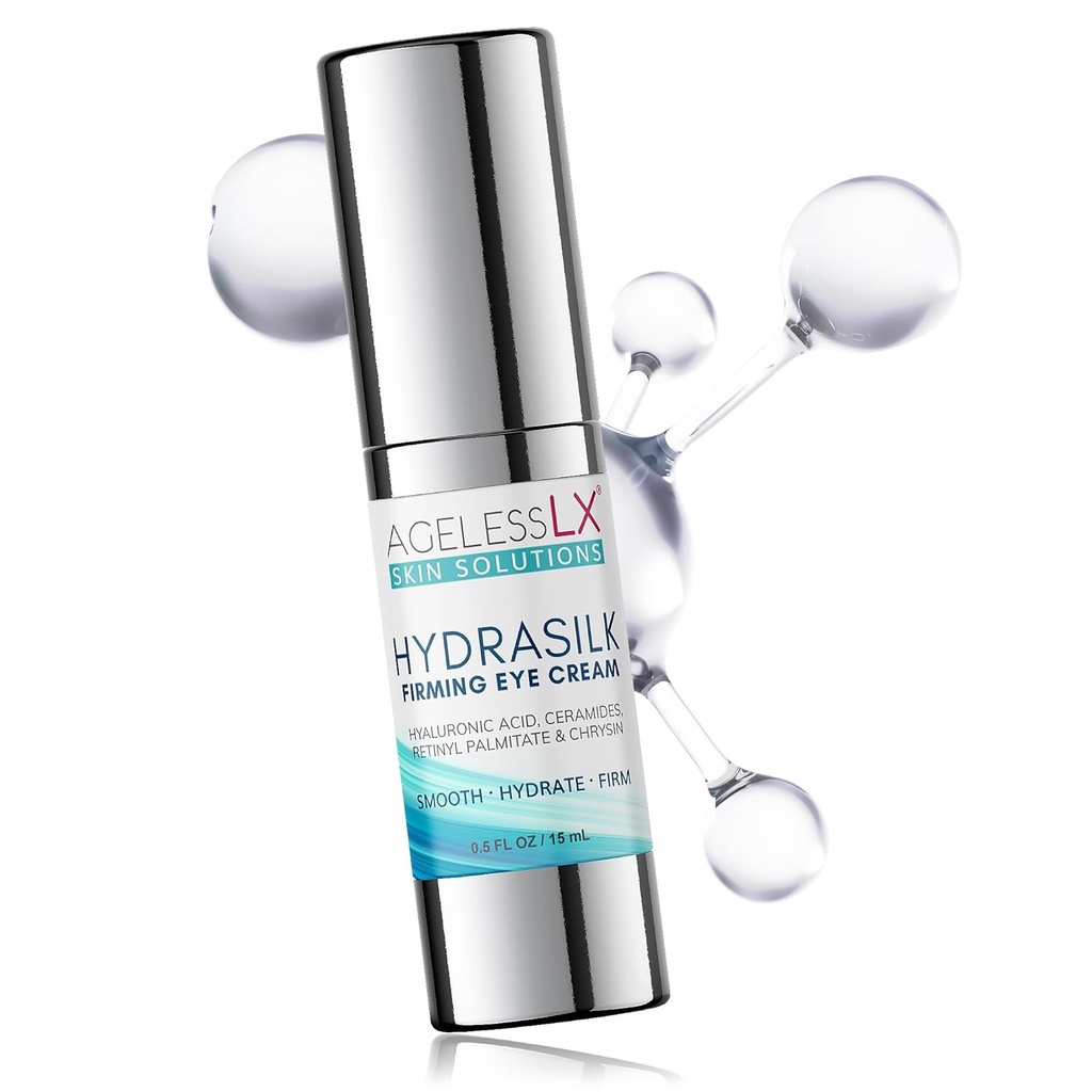 AgelessLX - hydrosilk Eye Cream - שמנת תחת קרם עיניים עבור מעגלים אפלים ו Puffiness - Hyaluronic Acid Moisturizer עבור Wrinkles, קווים יפים ו Puffy Eye Bags - 0.5 OZ