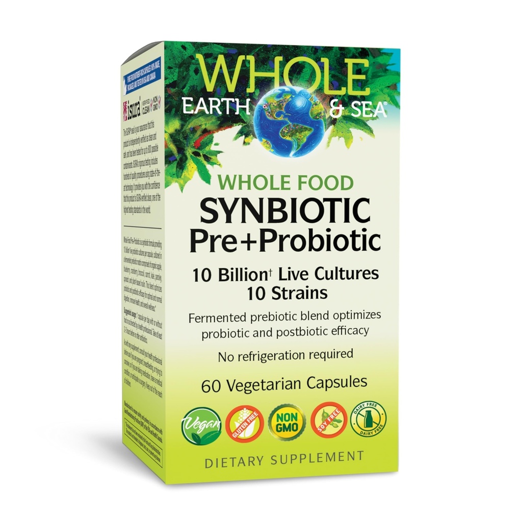 גורמים טבעיים שלמים Synbiotic Pre+Probiotic 10 מיליארד - אורגני Gut & Digestive Health Supplement - non-GMO, Gluten-Free-Free - 60 קפסולות צמחוניות (60 משרתים)