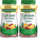 Nature's Bounty Calcium + D3 + Zinc Gummies, תומך עצמות חזקות ושיניים פלוס מערכת חיסונית בריאה, 500 מ"ג, אורנג' וצ'רי פלאמורד, 70 חניכיים (Pack of 2)