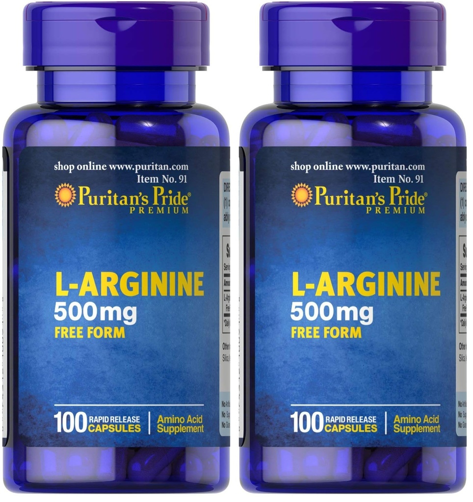 הגאווה של פוריטאן L-Arginine 500 מ"ג, תמיכה לבריאות הלב, 100 הרוזן (Pack of 2)