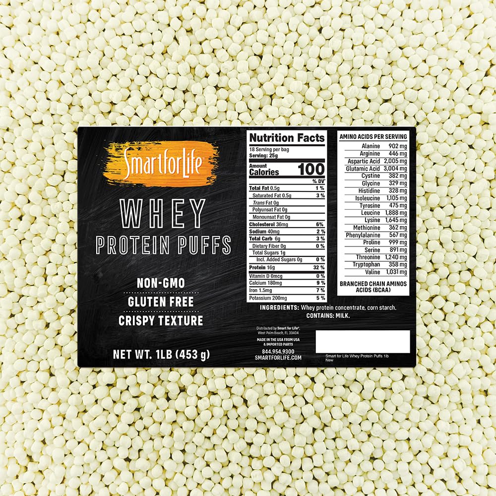 חכם לחיים Whey חלבונים Puffs | 16g חלבון Per Serve, Zero Sugar, Keto, non-GMO, Gluten-Free, Low Carb, Crispy Whey חטיף - 1 פאונד, 18 משרתים