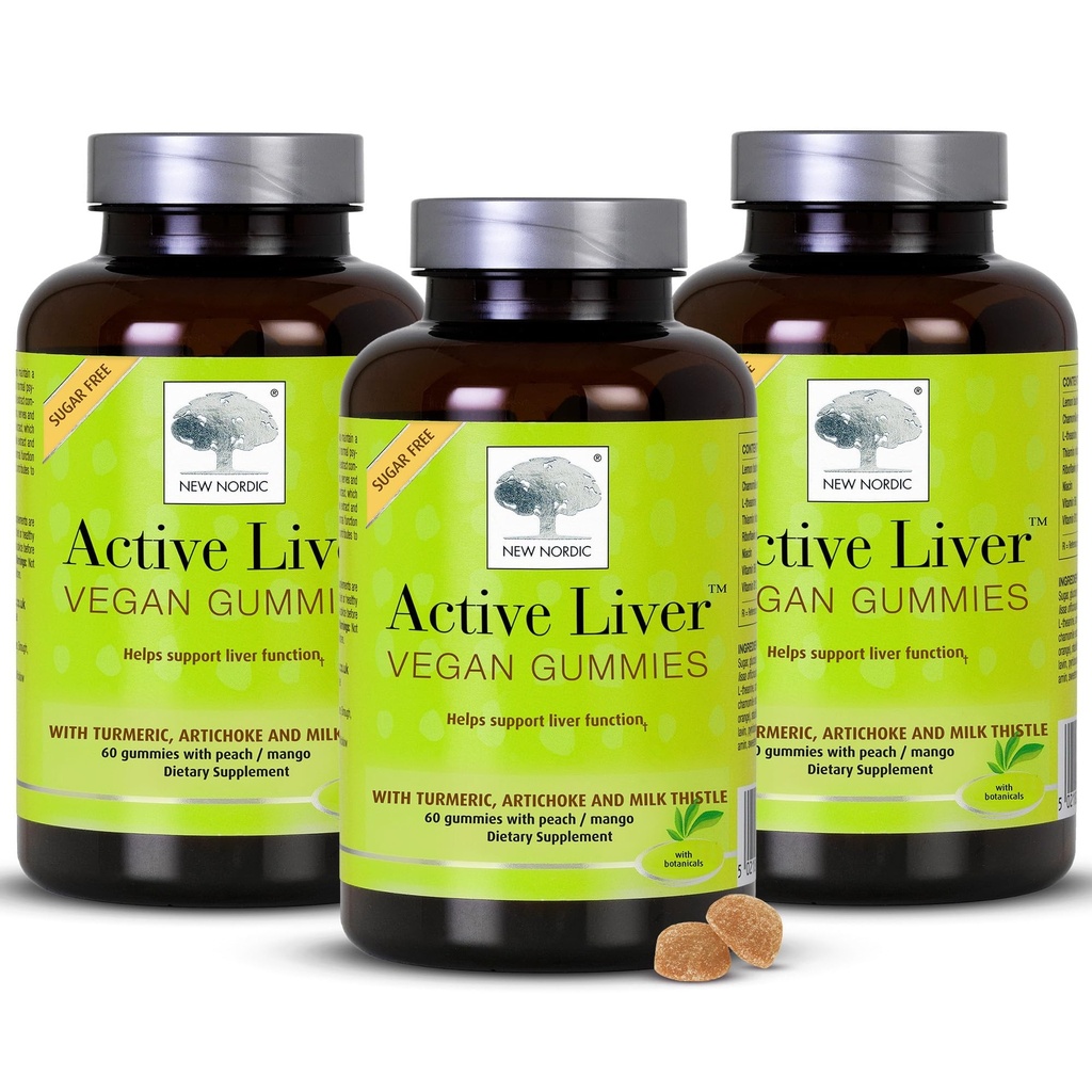 New Nordic Active Liver Gummies, Milk Thistle, Artichoke & Turmeric תוסף, Natural Peach & מנגו Flavor, Sugar Free & Vegan, 60 Count (Pack of 3)