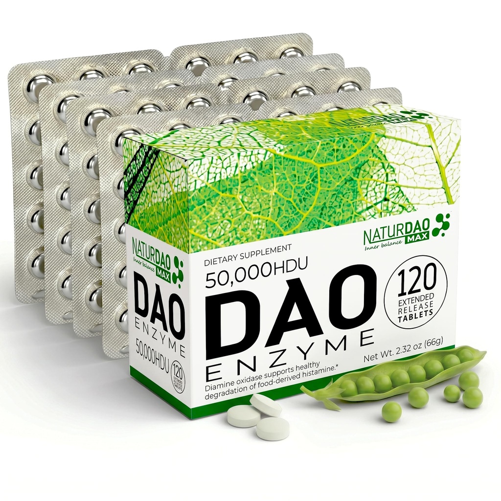 MAX DAO Enzyme תוסף 120 טבליות, 50 אלף HDU לכל Tablet מתאים Dosage, Extended Release, Histamine Blocker