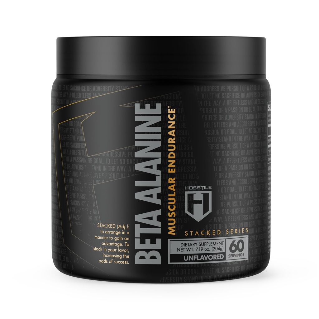 אבקת HOSSTILE Beta-Alanine, Pre Workout, Delays Muscular Fatigue, מגביר את העוצמה והביצועים, לא משועבדים, 60 משרתים