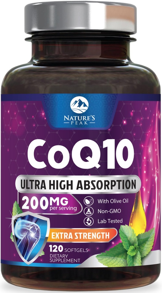 CoQ10 Softgels - Ultra High Absorption Coenzyme Q10 200 מ"ג שירות - Co Q 10 Softgel תוספת עם שחור פפר, אנרגיה & לב תמיכה אנטיחמצן - עבור נשים וגברים, בקבוק ארה"ב - 120 Softgels תוסף עם שחור פפר, אנרגיה & Heart תמיכה אנטיoxidant - עבור נשים וגברים, בקבוק ארה"ב - 120 Softgels