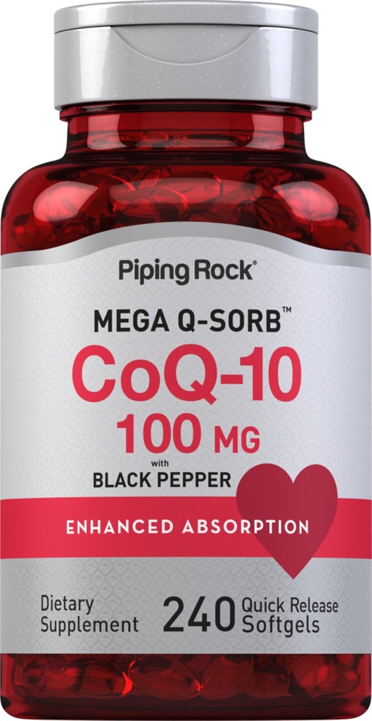 Piping Rock CoQ10 100 מ"ג | 240 Softgels | תוספת משופרת עבור נשים וגברים | Non-GMO, Gluten Freeten