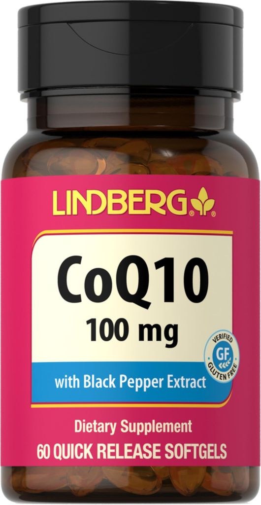 Lindberg CoQ10 100 מ"ג Softgels | 60 Count | Coenzyme Q10 תוספת לנשים וגברים | עם Black Pepper Extract
