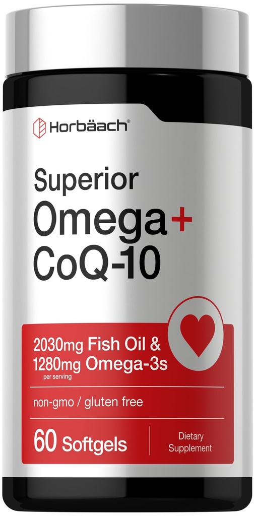 Horbaach אומגה עם CoQ-10 | 60 Softgels | 2030 מ"ג שמן דגים | 1280 מ"ג אומגה 3s