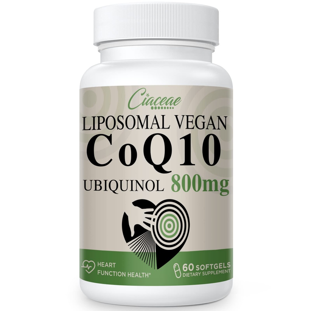 Liposomal CoQ10 800 מ"ג Ubiquinol Softgel, Max Absorption Ubiquinol Coenzyme Q10, Ubiquinol CoQ10 תוסף עבור Antioxidant, Heart Function & Production, Pure CoQ10 800 מ"ג, 60 Softgels טבעוניs