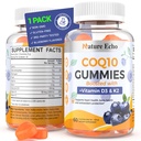 Nature Echo® CoQ10 Gummies 100mg, CoQ10 Supplement with Vitamin D3 & K2, Coenzyme Q10 Supplement Blueberry Flavor, Sugar Free, Heart Health, Bone Support & Antioxidant, Vegan, Non-GMO 60 Gummies