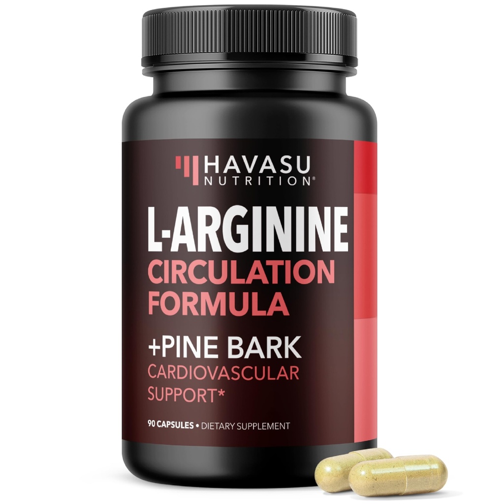 L-Arginine 1800mg and Pine Bark Extract 100mg - Nitric Oxide Supplement for Men - Performance Supplement for Men's Health - 90 Count - Endurance, Recovery Support - Vegan, Non-GMO Capsules