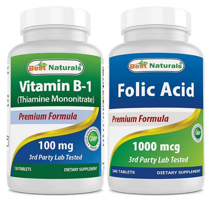 הטוב ביותר ויטמין B1 כמו Thiamine Mononitrate 100 מ"ג ו Folic Acid 1000 mcg