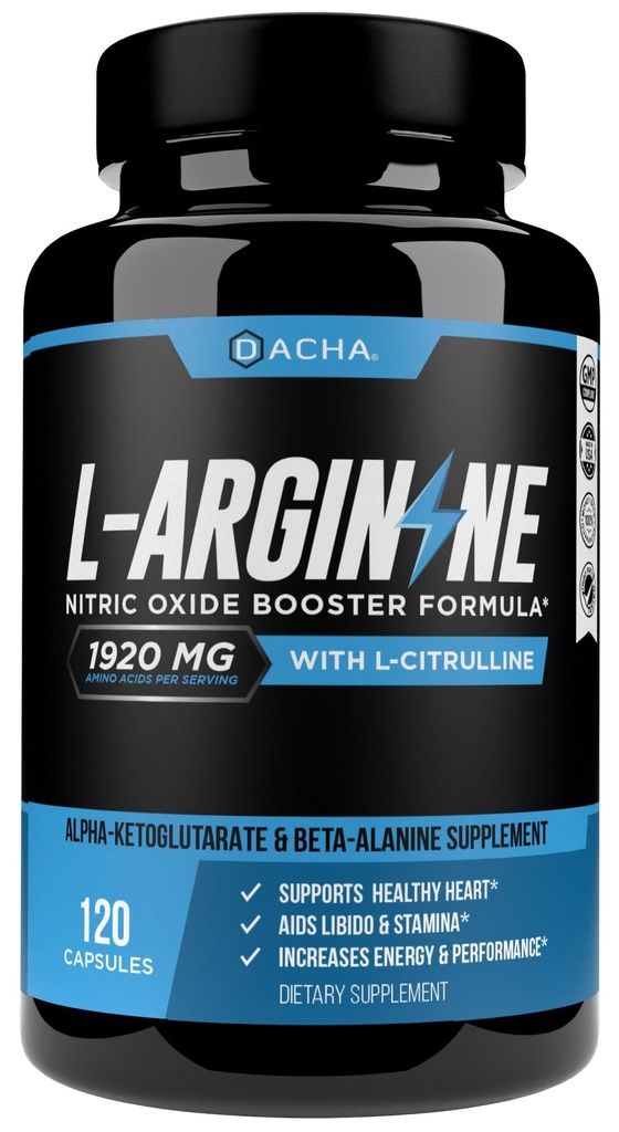 DACHA Premium L Arginine Pills 1920 MG - 120 VCAPS AAKG Nitric Oxide Precursor, L-Citrulline HCL, Beta Alanine, Essential Amino Acids עבור אנרגיה, צמיחה שרירים, בריאות הלב, ו סטטימינה & Stacularity & Staminaity & Staminaity & Staminaity & Staminity
