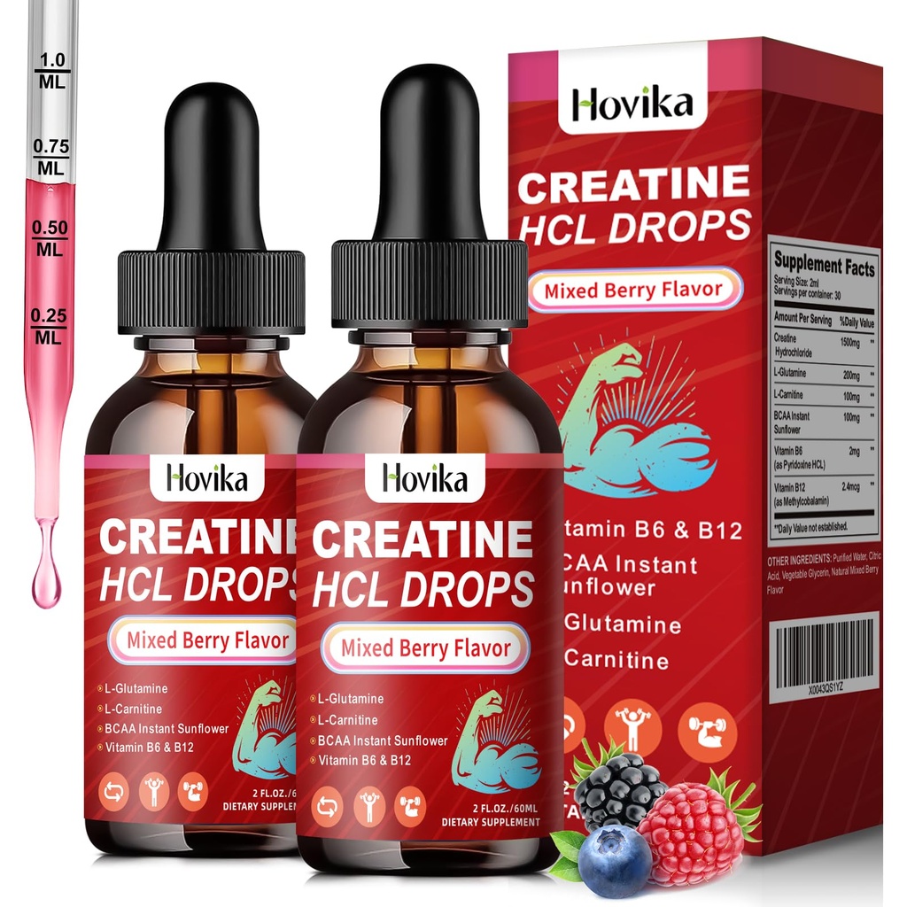 Creatine HCL נוזל טיפות עבור גברים ונשים, Creatine hydrochloride עם L-Carnitine, L-Glutamine, BCAA, ויטמין B12 & B6 עבור צמיחה שרירים & התאוששות-Vegan, מעורב ברי פלפור פלאמור, 4 Fl Oz Oz Oz