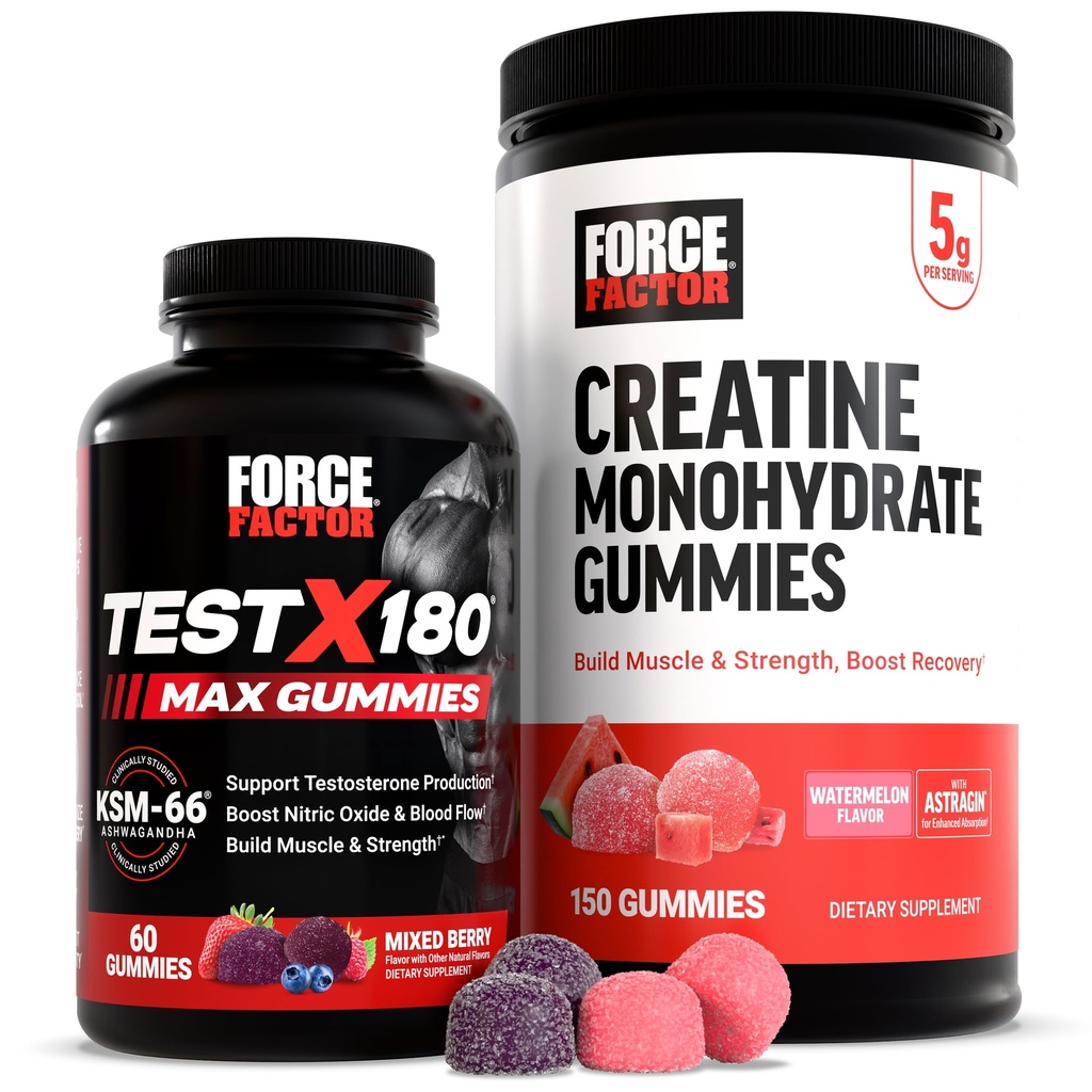 Power Factor Performance Bundle: Test X180 Max T-Booster (60 מסטיק ברימי) & Creatine Monohydrate 5g (150 לימוזינה)