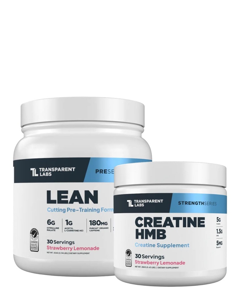 Transud Labs Lean Pre-Workout (30 משרתים, Strawberry Lemonade) & Creatine HMB (30 משרתים, Strawberry Lemonade)