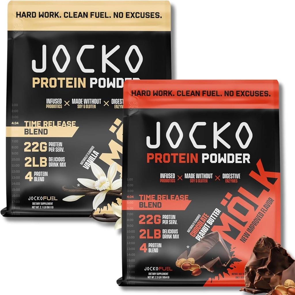 Jocko שמן חלבון Bundle (2 Pack) - Butter אורז (2lb) + Vanilla (2lb) - תומך בשיקום שרירים וצמיחה