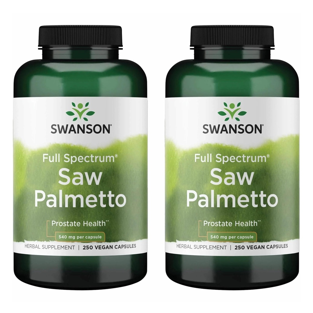 Swanson Saw Palmetto - Herbal Supplementing Male Prostate Health Support - Natural Hair Supplement & Urinary Health Support (540 מ"ג 250 קפסולות) (2 Pack)